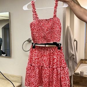 Shein red floral two piece set